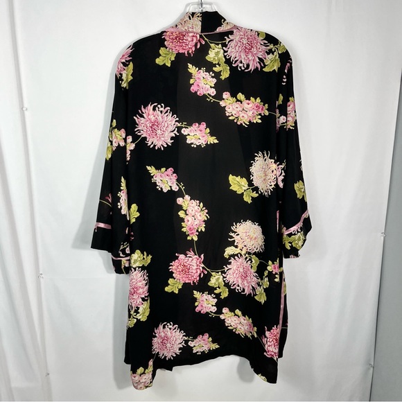 Oscar De La Renta Pink Label Vintage Y2K Black Floral Silky Tie Kimono Robe M - Picture 6 of 6